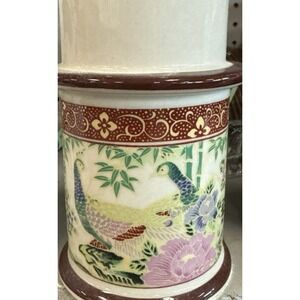 Vintage Asian Motif Porcelain Colonial Candle Holder Cape Cod‎ Peacocks Flowers